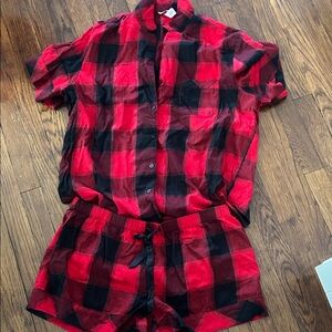 Victoria's Secret Red and Black Plaid Pajama Set Woman’s XL